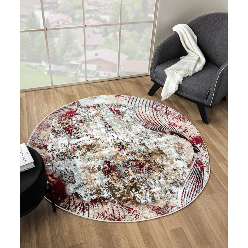 Tapis à motif abstrait, Rond 5 pi 3 po