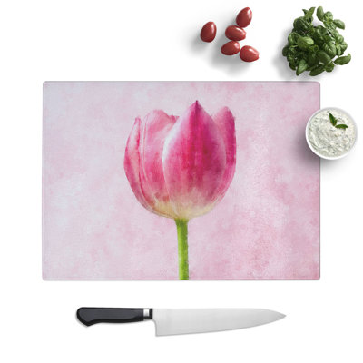 Tempered Glass Perfectly Pink Tulip Flower Chopping Board