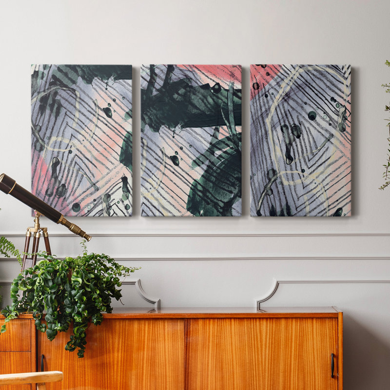 Angled Spaces IV - Ensemble de 3 peintures sur toile tendue, H 60 po x l 120 po x P 1 po