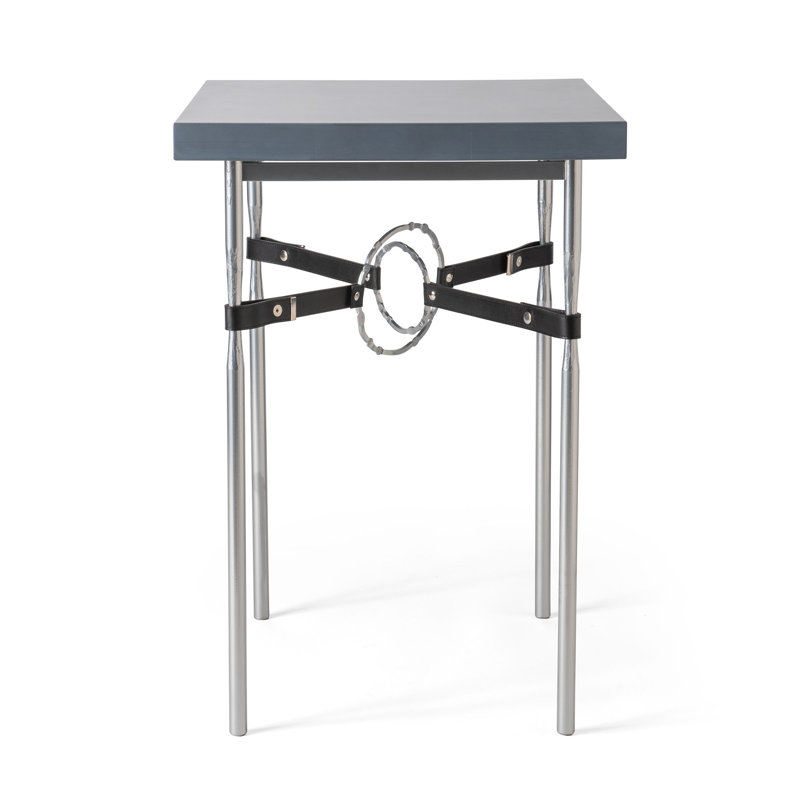 Equus Wood Top Side Table, Sterling, Sterling, Black Leather