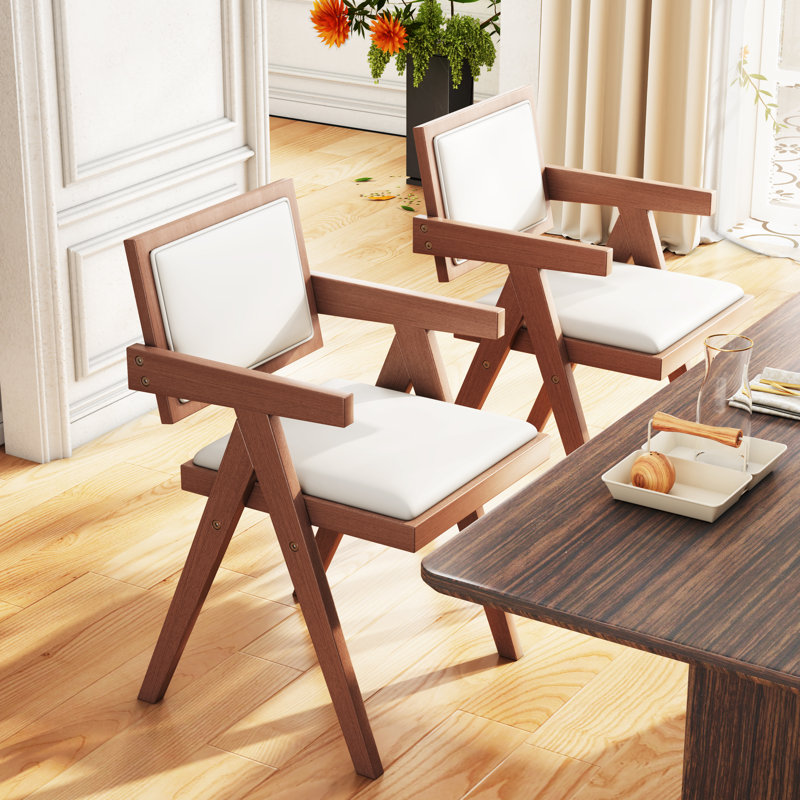 Walnut Dining Chairs with White Faux Leather (Set of 2) — Black Wooden Legs