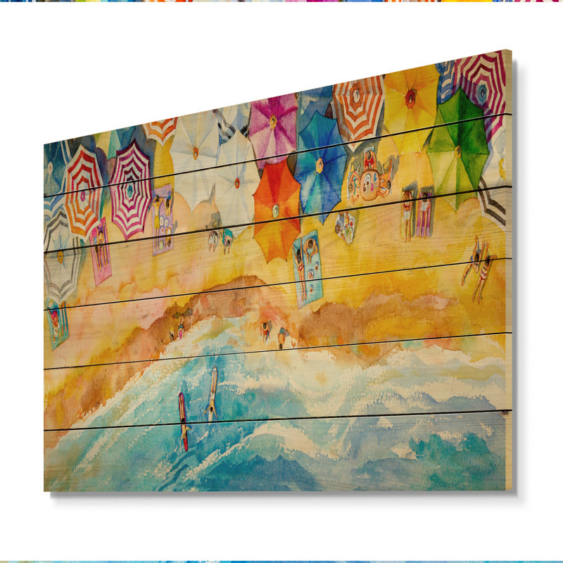 Vue aérienne de Miami Beach III - peinture sur bois sans cadre, H 34 po x l 44 po x P 1 po