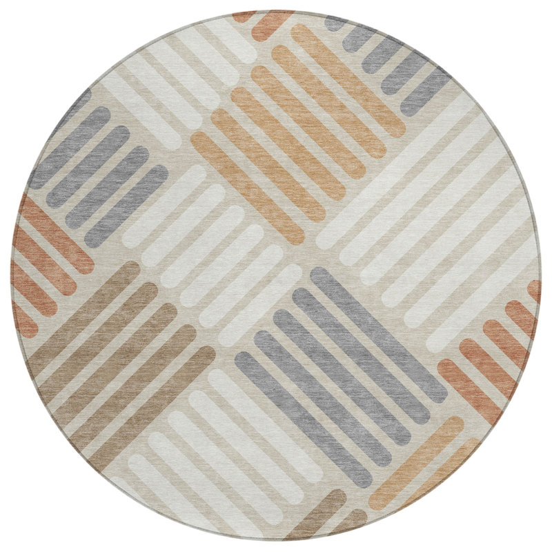 Machine Washable Indoor/Outdoor Chantille ACN2339 Geometric Rug, Round 8'