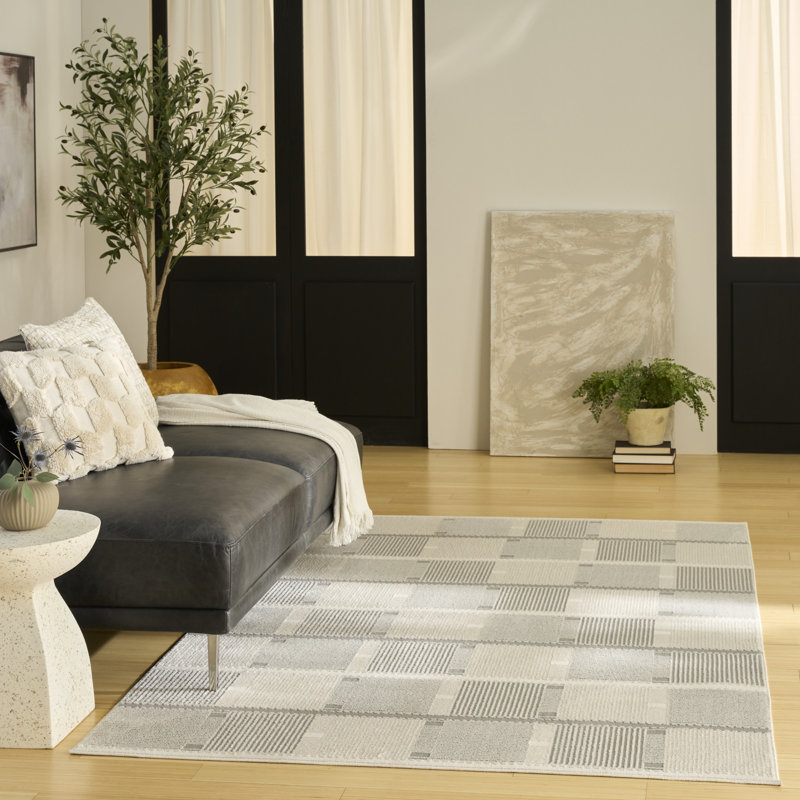 Ebern Designs Reimann Ivory Grey Modern Indoor Rug, Rectangle 4' x 6'