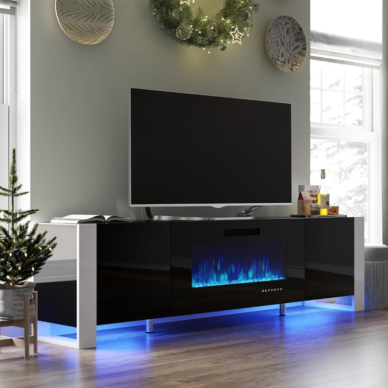 Crédence de rangement Pittston avec foyer inclus, Noir, 70"