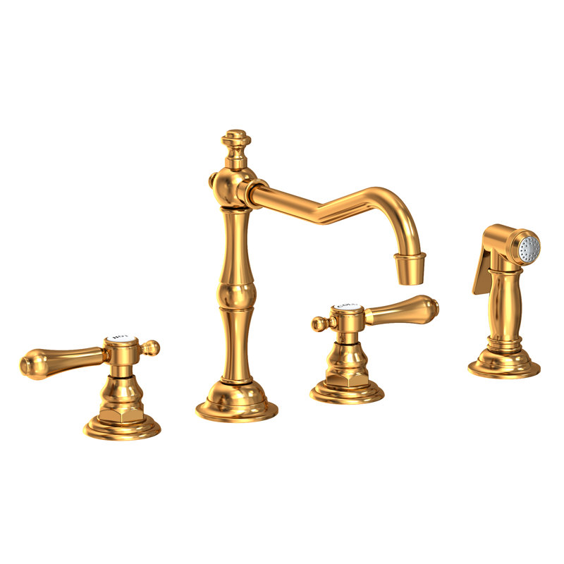 Chesterfield Double Handle Kitchen Faucet with Side Spray, Polished Chrome, Lever