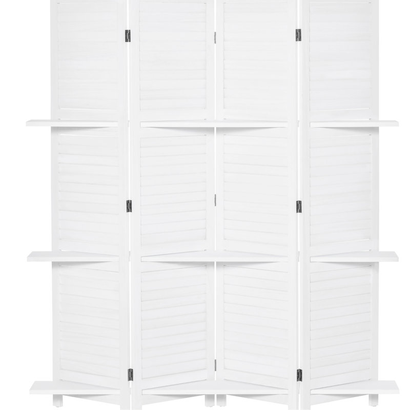 Paravent en bois à 4 panneaux de 170 cm de hauteur, 3 étagères, pliable, pour chambre/bureau à domicile, blanc, idéal pour la chambre et le bureau à domicile.