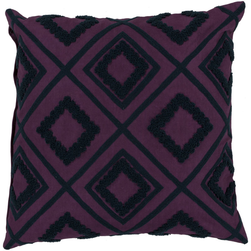 Embroidered Throw Pillow, 18", Boysenberry/Blue Corn, Down