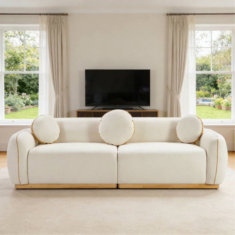 Ensemble de canapés modernes 90,94 po, 3 coussins décoratifs ronds pour le coin-détente du cinéma maison