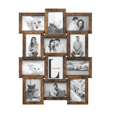Rustic Brown Collage Picture Frame - 12-Photo Display For Family Memories - Easy To Assemble