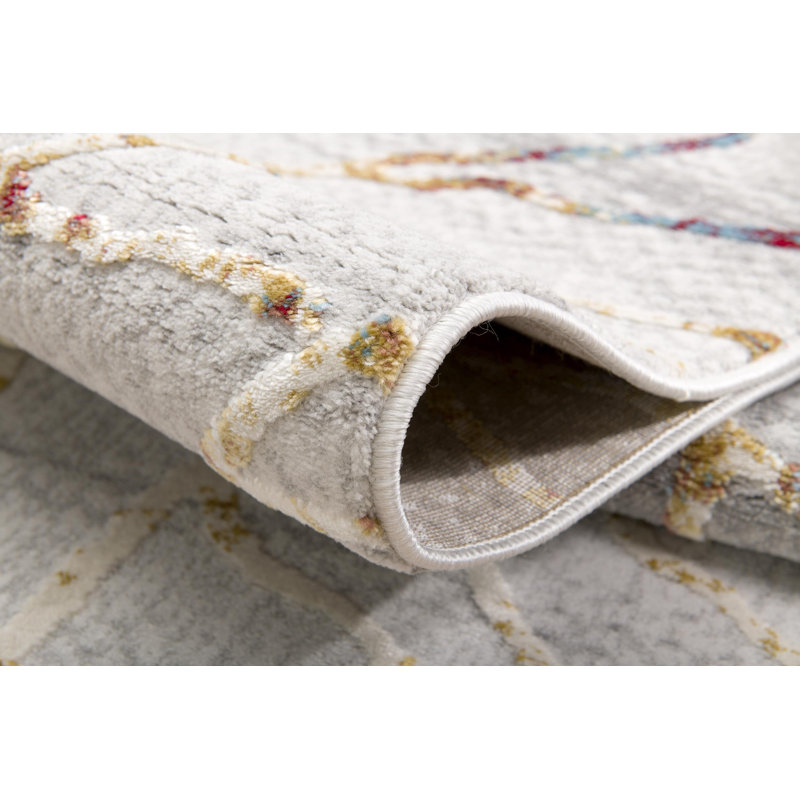 Tapis à motif abstrait gris / rouge 7 pi x 10 pi (6 pi 6 po x 9 pi 6 po) Branch Branch Lunara, tapis contemporain, à poils moyens et résistant aux taches