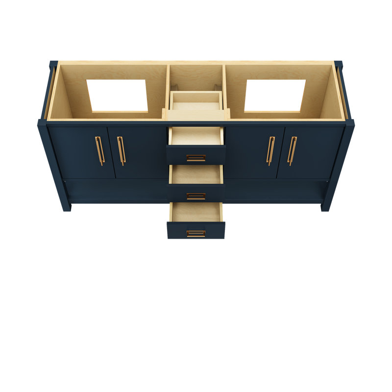Meuble-lavabo double Kiawah, Bleu La Haye, Or satiné, 72"