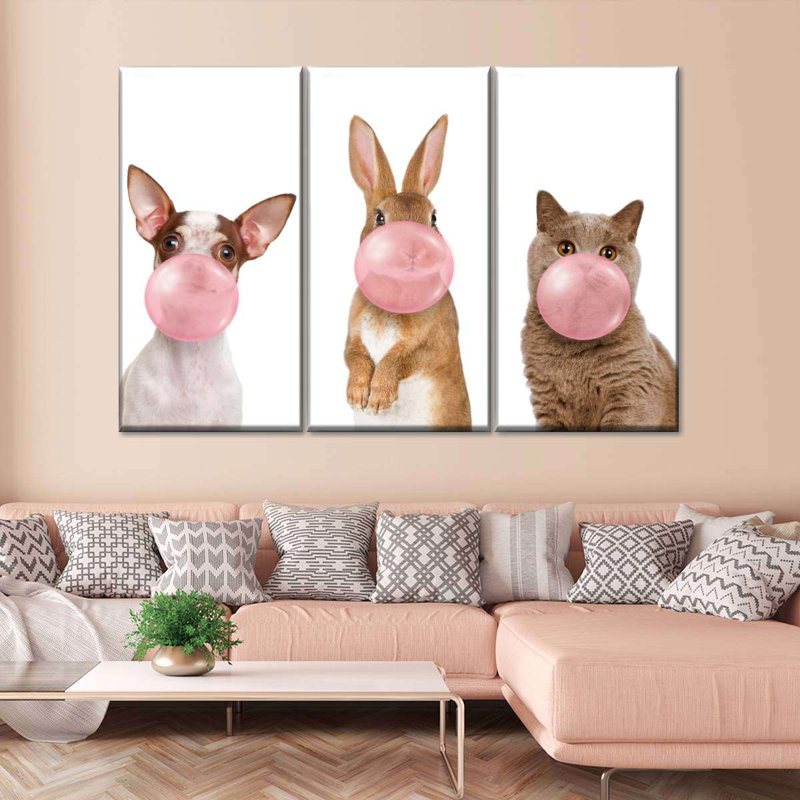 Drôle d'animaux mignons 3 pièces, H 24 po x l 38 po x P 1,25 po