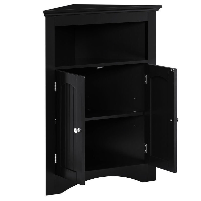 Black Corner Cabinet With Doors And Shelves For Bathroom, Living Room - Adjustable Shelves, Easy To Assemble, Multifunctional Storage Kitchen 24" Deep, Waterproof