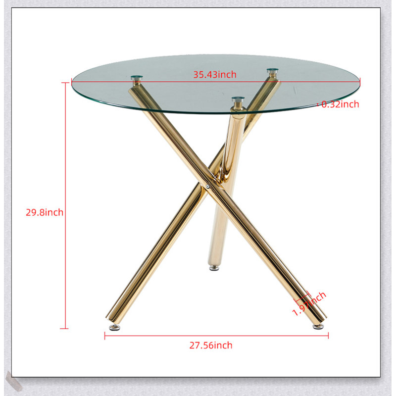 Ensemble de salle à manger Mid-Century 5 pièces avec plateau en verre et pieds en métal, idéal pour 4 à 6 personnes, avec tables de bout et tables basses