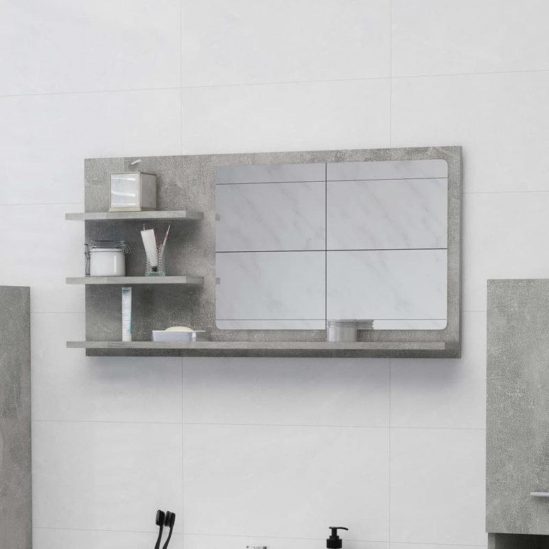 Miroir de salle de bain avec tablettes, H 17,7 po x l 35,4 po x P 4,1 po, Gris béton
