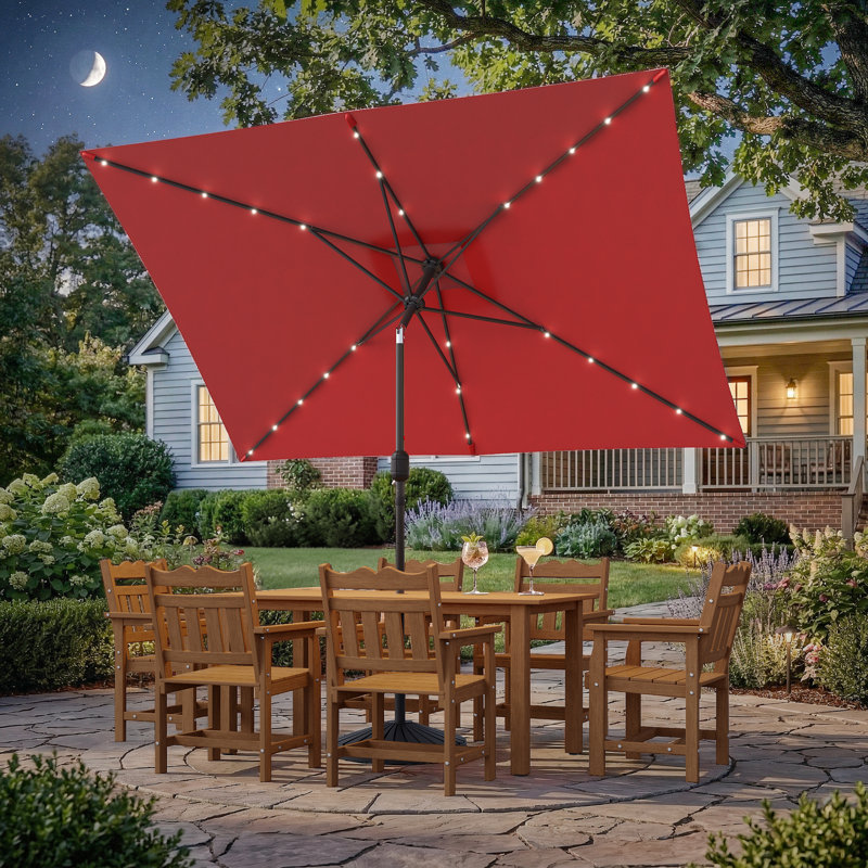 Parasol de marché rectangulaire lumineux 120 po x 78 po Odis, Rouge