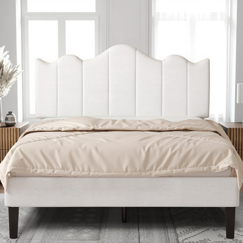 Full Size Bed Frame with Adjustable Headboard, Upholstered Platform Bed, Mattress Foundation, No Box Spring Needed, Full
