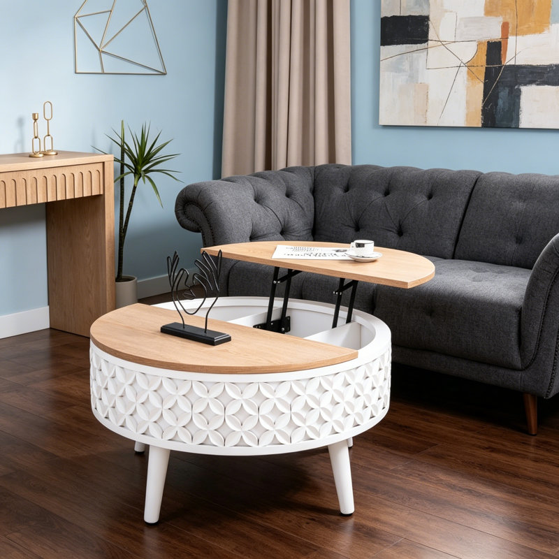 Table basse ronde avec rangement