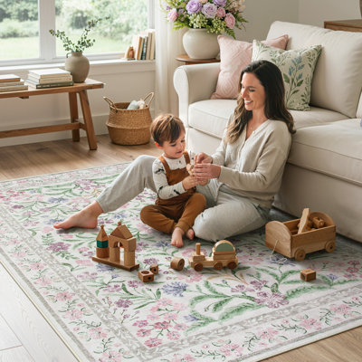 Kaldi Kaldi Oriental Botanical Floral Machine Washable Area Rug with Non-Slip Backing for Living Room, Dining Room, Bedroom