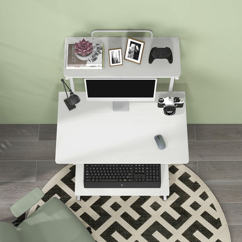 32" Computer Desk Mobile Home Office Desk with Keyboard Tray Shelf, White