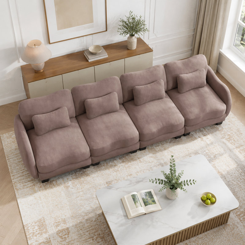 Rosman Oversized Chenille 4-Seater Sofa with Lumbar Pillows, Deep Cushioned Seats, Curved Arms, and Easy Modular Assembly