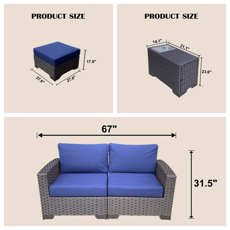 Outdoor Sofa Sets 1 (3 Boxes), Navy Blue
