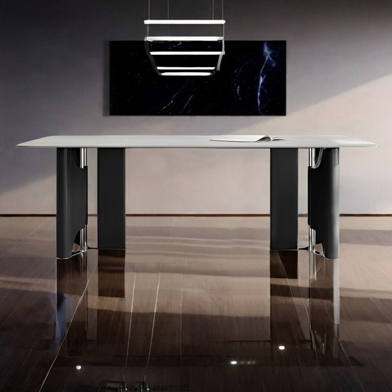 Light luxury rectangular rock plate dining table, 29.52"H x 86.61"L x 39.37"W