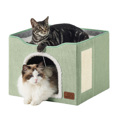 Bedsure Foldable Cat Beds for Indoor Cats - Large Cat Cave House for Pets with Fluffy Ball Hanging and Scratch Pad