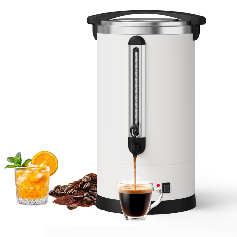 Urne à café double couche 18 L, distributeur de boissons chaudes de grande capacité de 4,8 gallons avec ramasse-gouttes en plastique, cafetière à revêtement blanc pour la restauration, le buffet, le bureau, la maison