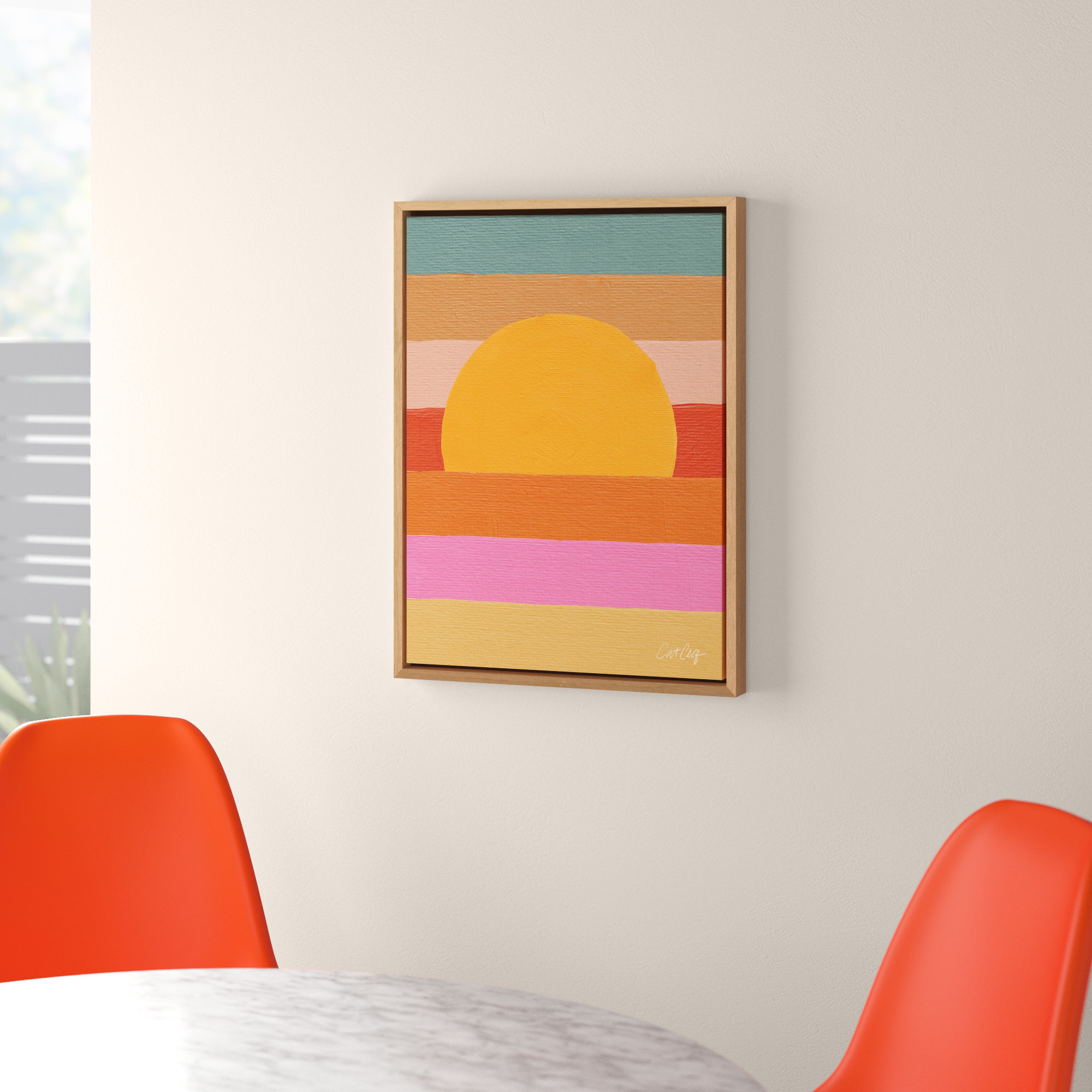 Wade Logan® Kate And Laurel Sylvie Sunset Waves Framed Canvas Wall Art By  Cat Coquillette, 18x24 Natural, Colourful Art For Wall by Cat Coquillette  Floater Frame Graphic Art on Canvas 
