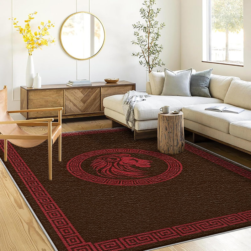 Dark Brown Red Lion Carpet-waterproof, easy to clean, machine-washable, soft and comfortable; suitable for door mats, kitchens, living rooms, bedrooms, corridors, and laundry areas. Easy to clean, durable carpet for home decoration.