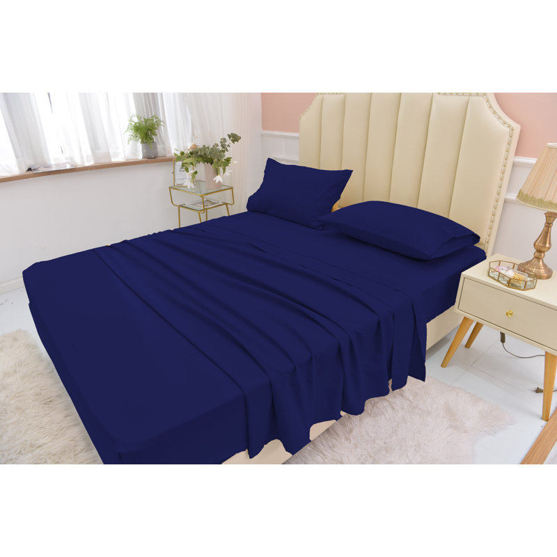 Ensemble de draps en rayonne de bambou ultra doux et infroissable, Grand, Bleu marine