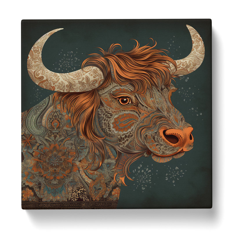 Highland Cow Paisley Art - Wrapped Canvas, 50cm H x 50cm W x 3cm D