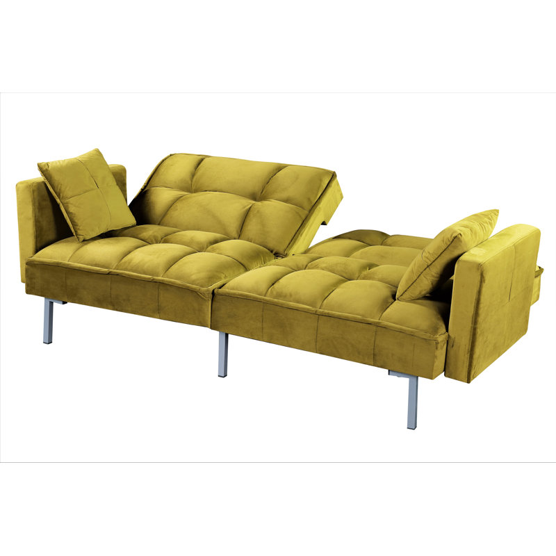 75.6'' Velvet Convertible Sofa, Yellow Velvet