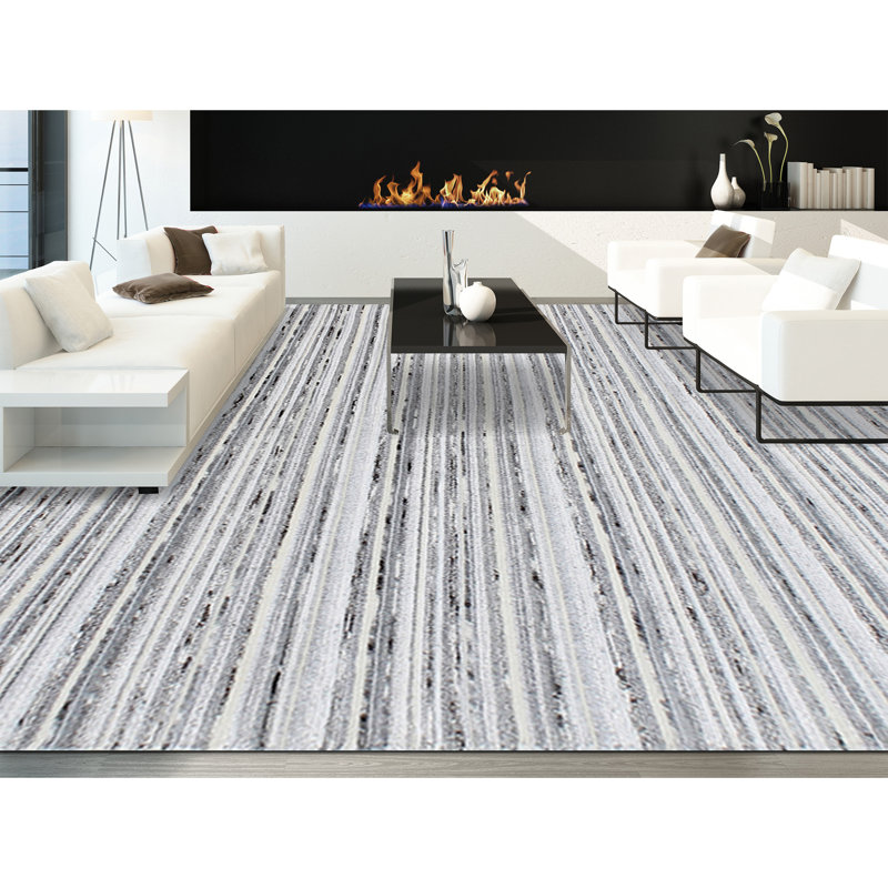 Striped Area Rug in Ivory, Rectangle 10' x 14'
