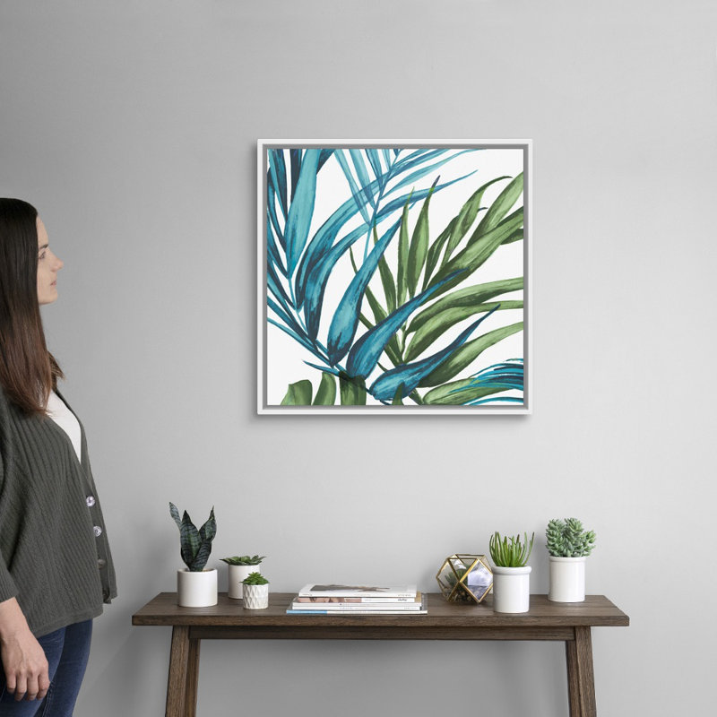 «Palm Leaves II» par Eva Watts - reproduction d'art sur toile, Cadre blanc, H 26 po x l 26 po x P 1,75 po