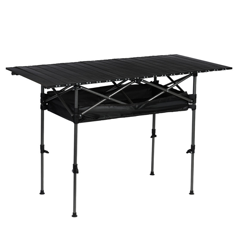 Adjustable Height Camping Table, Folding Portable Outdoor Table with Large Storage Organizer and Carrying Bag, Collapsible Picnic Table 120cm (L) x 55cm(W)