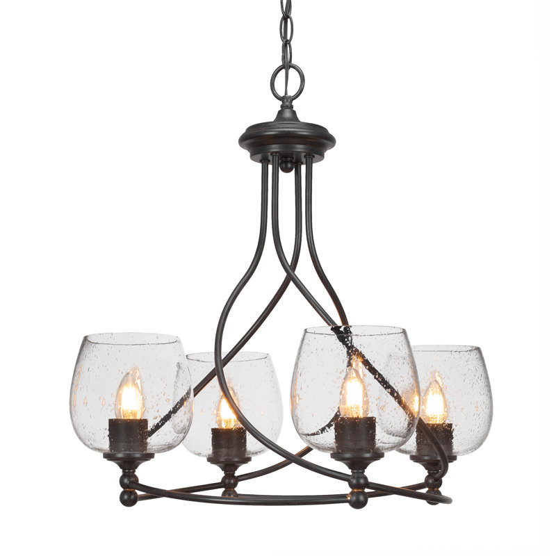 Capri 4 Light Uplight Chandelier Shown In Dark Granite Finish With 6" Clear Bubble Glass