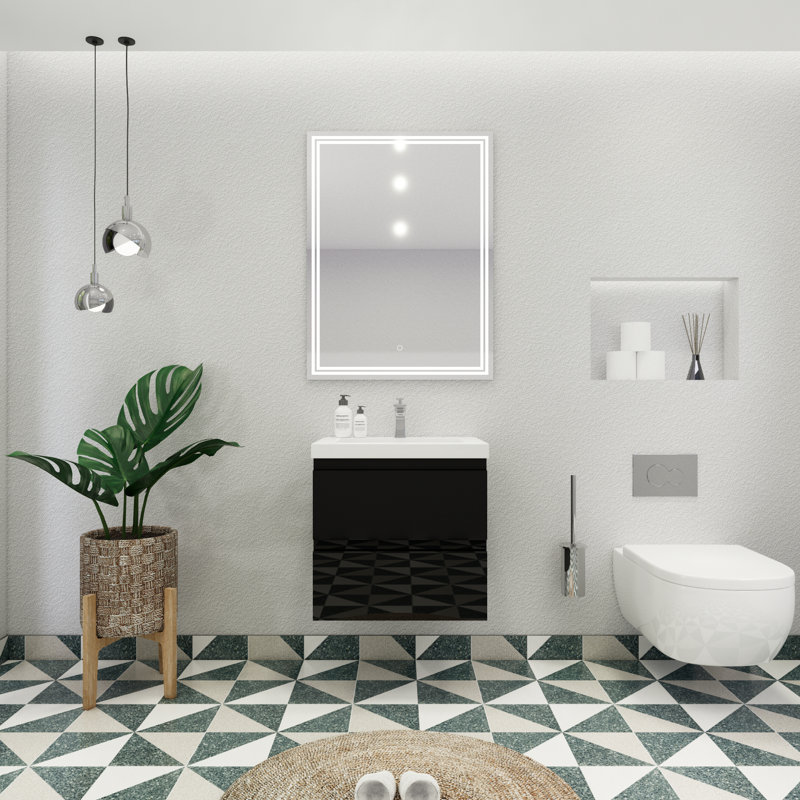 Aylanna Single Bathroom Vanity with Acrylic Top, High Gloss Black