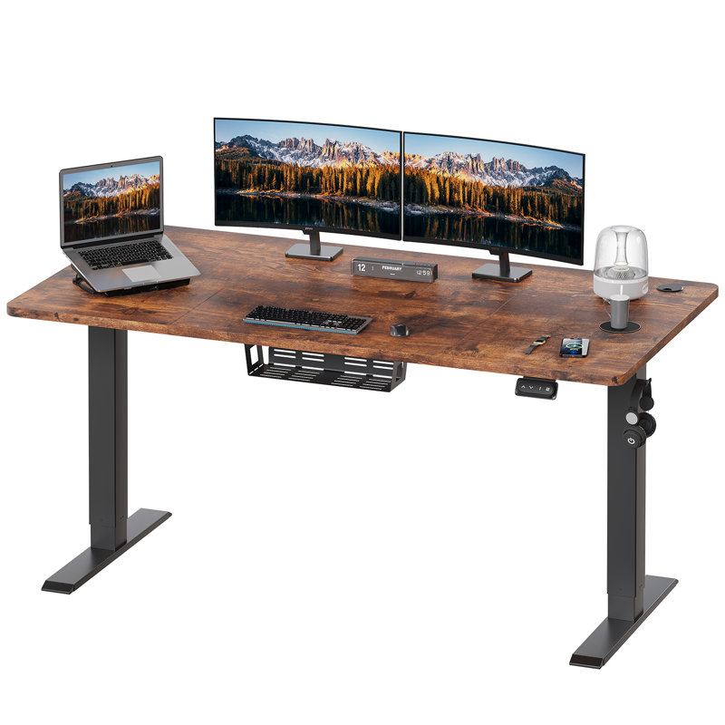Electric T-Shape Height Adjustable Standing Desk, Black, 120cm W x 60cm D