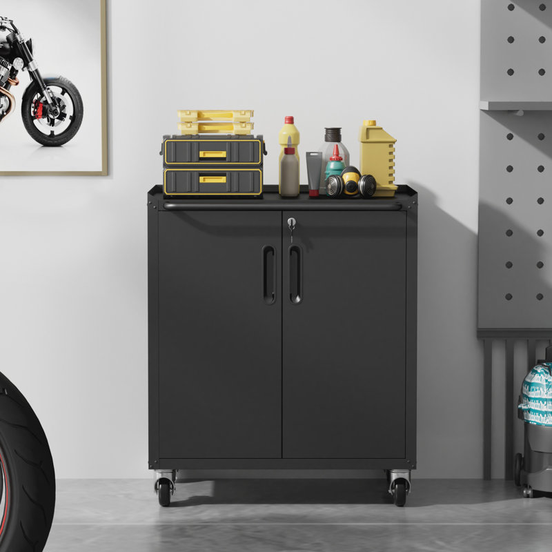 29.5" Heavy-Duty Rolling Metal Garage Cabinet - Lockable Storage with Adjustable Shelves & 360° Swivel Casters, Black