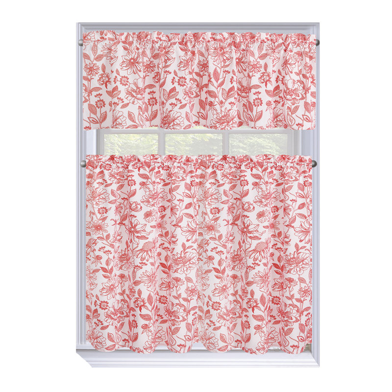 Rideau de cuisine 56 po complet floral Carrol, corail