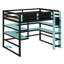 Lit mezzanine multifonctionnel en bois avec bureau intégré, tablettes de rangement et éclairage RVB-1401984344-1401984347