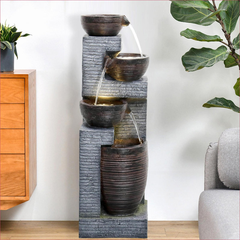 Fountains | Modern 40.1"H 5-Tier Cascading Outdoor Garden Fountain for Patio | Resin | Tiered