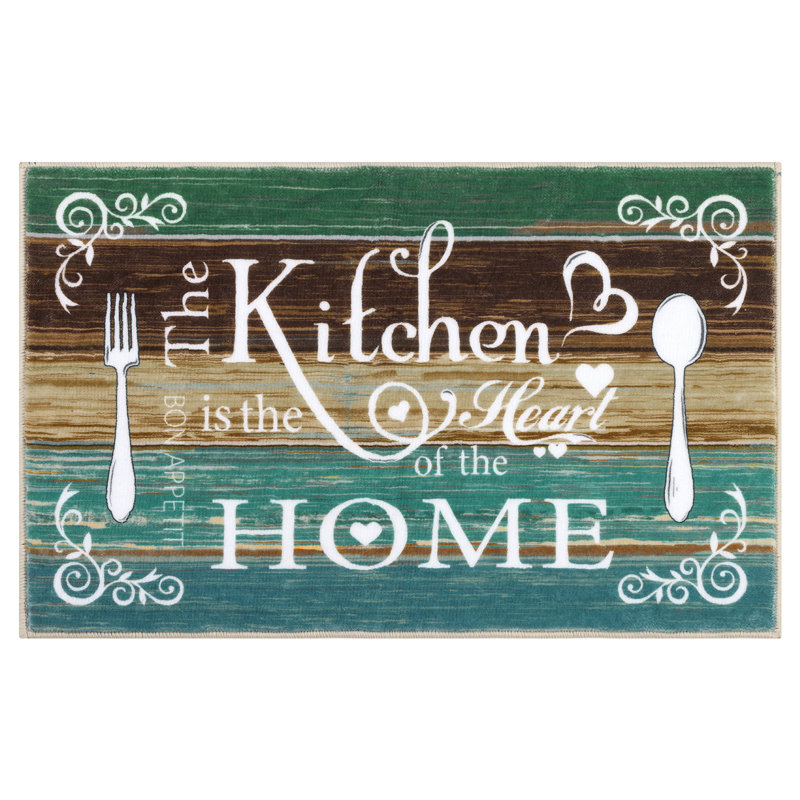 Machine Washable Non-Slip Kitchen Mat, Green/Brown/White
