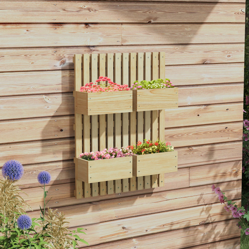 Jardinière surélevée avec treillis pour plantes grimpantes, 31,5 po de hauteur, 4 boîtes, hauteur réglable, auto-vidange, jardinières en bois naturel, trou de drainage,