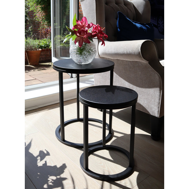 Donna 2 Piece Nest of Tables, Matte Black/Black