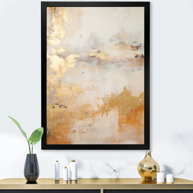 «Gold and White Marble River III», reproduction sur toile, Cadre simple noir, H 32 po x l 24 po x P 1 po