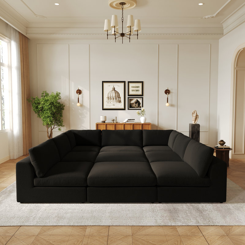 Upholstered Sectional Symmetrical, Black Boucle